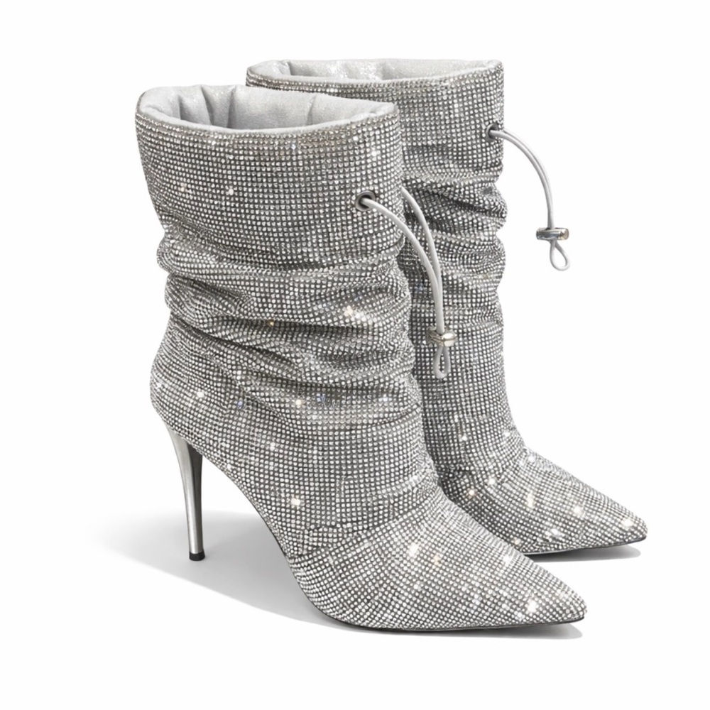 Steve Madden Silver Rhinestone Women's Ankle Boots - Picture 2 of 6